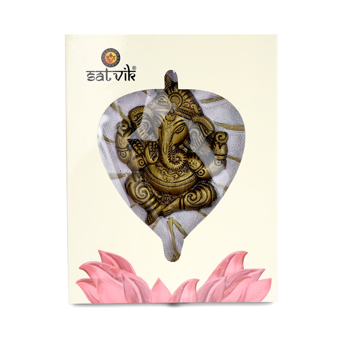 Lord Ganesh on Leaf Patta Wall Hanging - White
