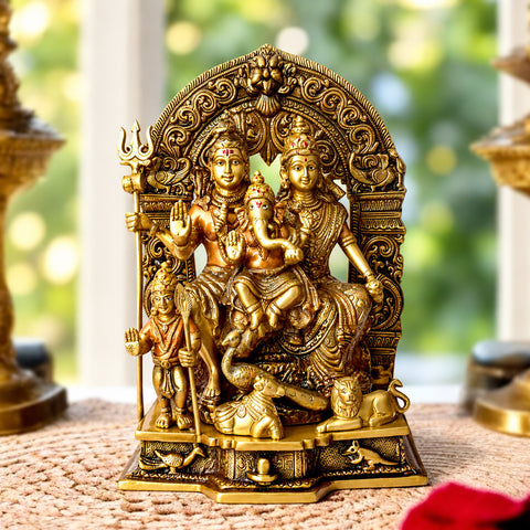 11.6 Inch Brass Sampurna Shiv Parivaar Idol: Complete Lord Shiva Family Statue