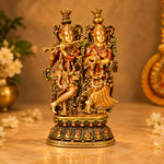 23 Inch Vibrant Colored Radha Krishna Brass Idol