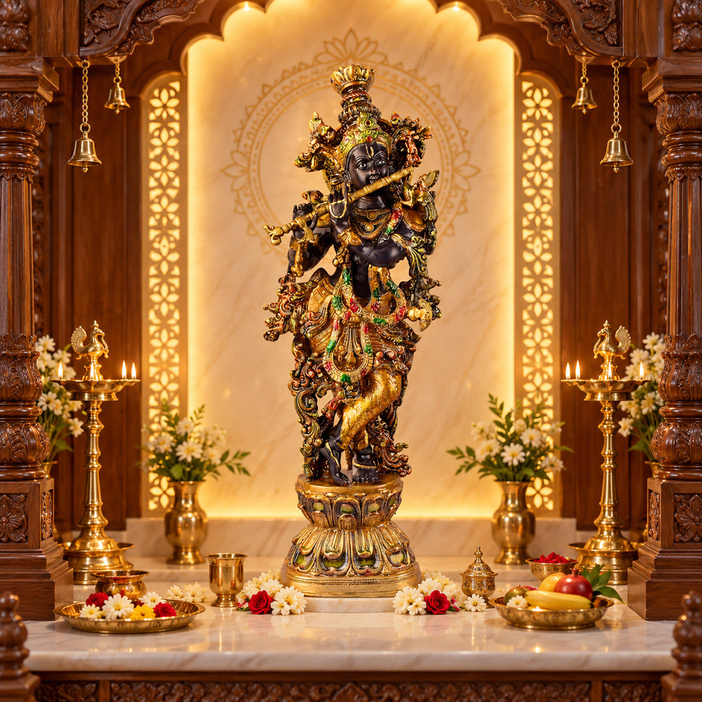 28.3 Inch Delicate Krishna Black Brass Idol