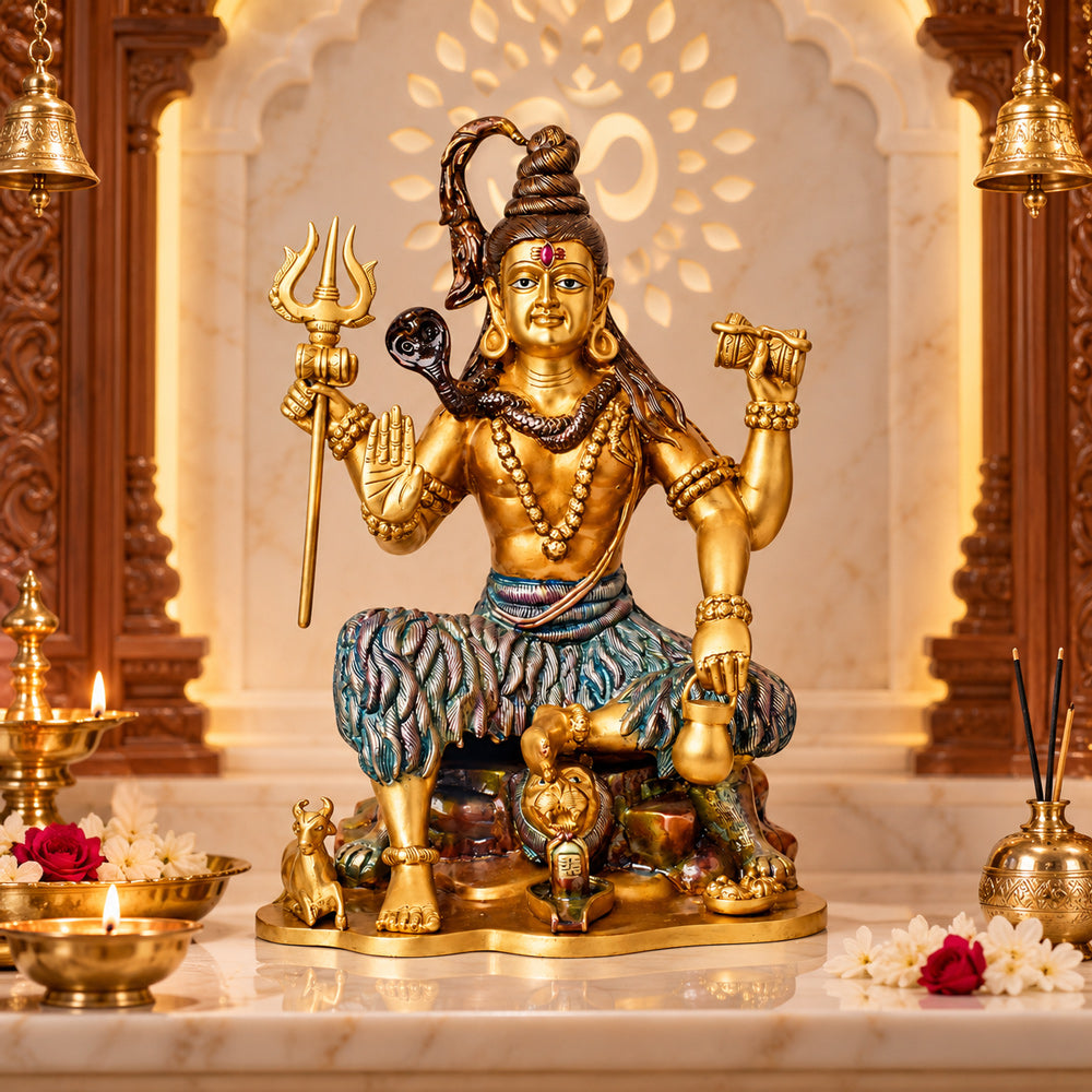 18.5 Inch Handcrafted Brass Statue of Lord Shiva