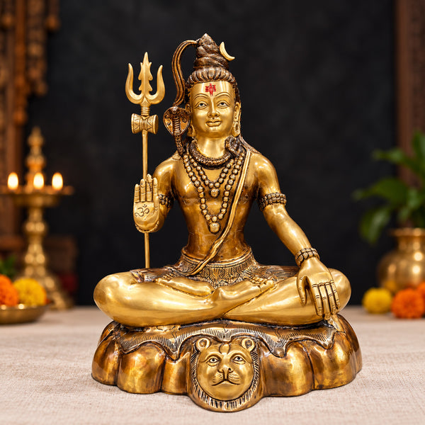 17 Inch Brass Shiva Idol in Meditative Posture