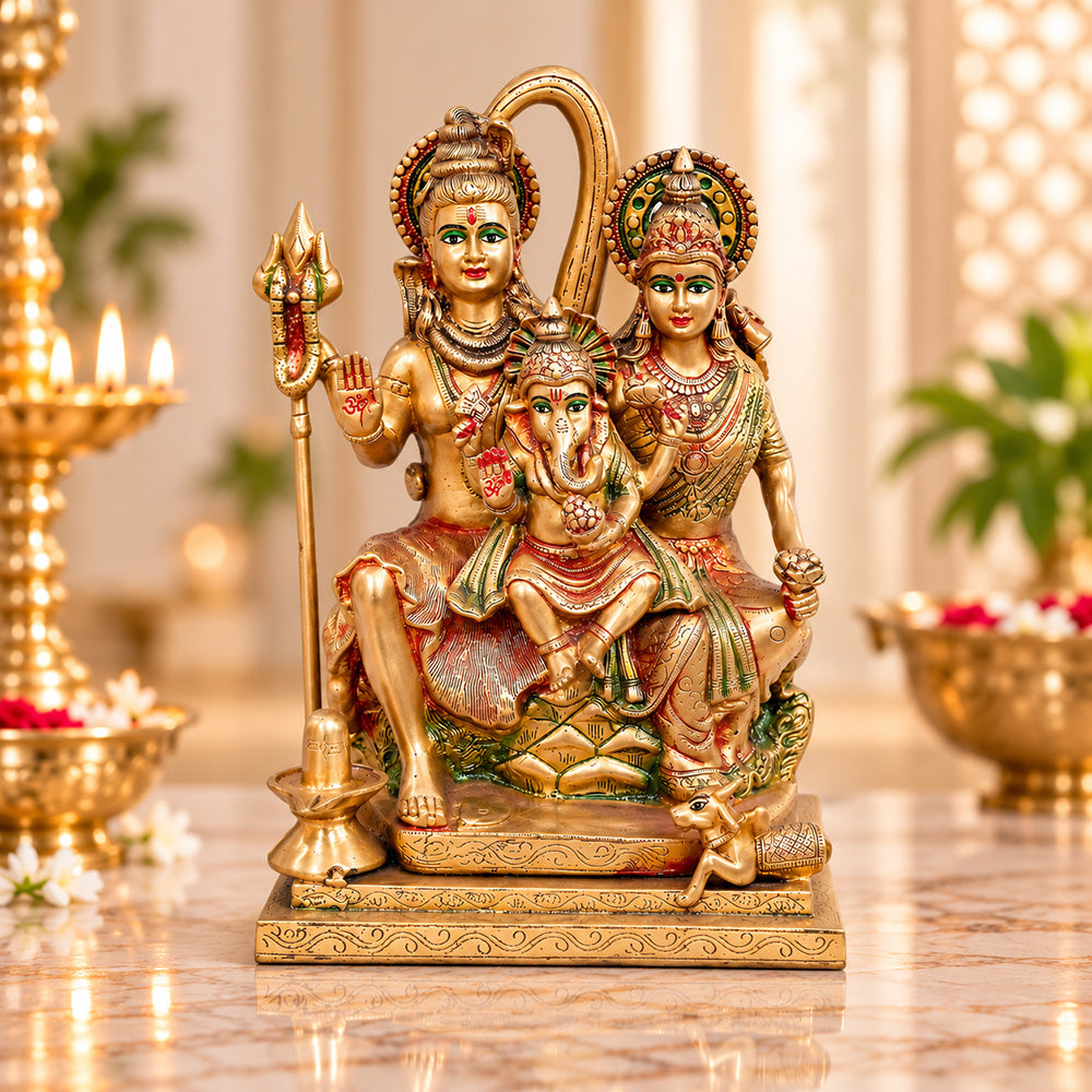 17.7 Inch Brass Shiv Parivaar Statue with Shivling & Nandi