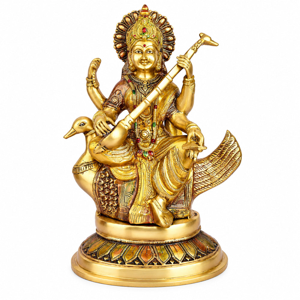 19.3 Inch Big Saraswati Maa Brass Statue