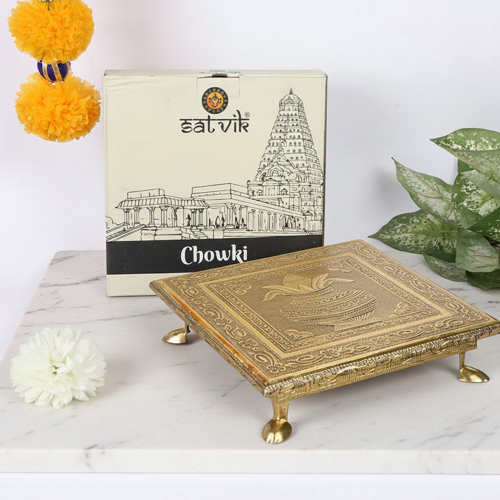 Meenakari-Adorned Wooden Kalash Chowki for a Touch of Elegance (6 Inch)