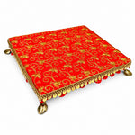Handcrafted Red Brocade Pooja Chowki with Gold Zari Embroidery