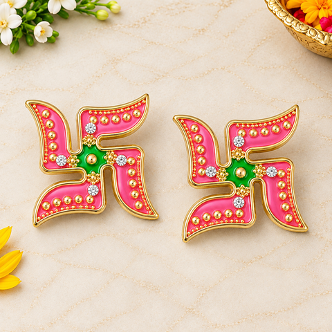 Spiritual Lights Pink Swastika Diwali Stickers Set of 2