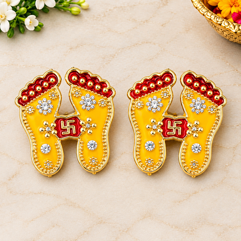 Glowing Yellow Charan Paduka Stickers Set of 2