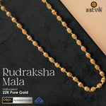 Hallmarked 22K Pure Gold Panchmukhi Rudraksha Mala with divine five-faced beads strung in authentic gold links, symbolizing spiritual power, purity, and prosperity. India’s Premium Rudraksha Jap Mala Store- www.satvikstore.in