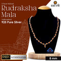 Hallmarked 925 Pure Silver Panchmukhi Rudraksha Mala featuring five-faced sacred beads, meticulously crafted in premium silver to enhance spiritual strength, tranquility, and prosperity. India’s Premium Rudraksha Jap Mala Store- www.satvikstore.in