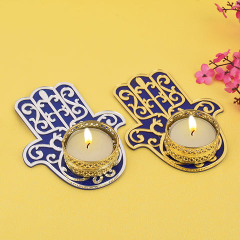 Hamsa Hand Evil Eye Tea Light Candle Holder with Tealight (Big)
