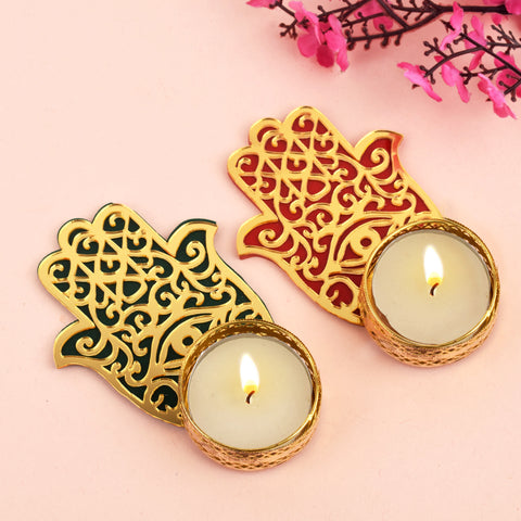 Hamsa Hand Evil Eye Tea Light Candle Holder with Tealight (Small)