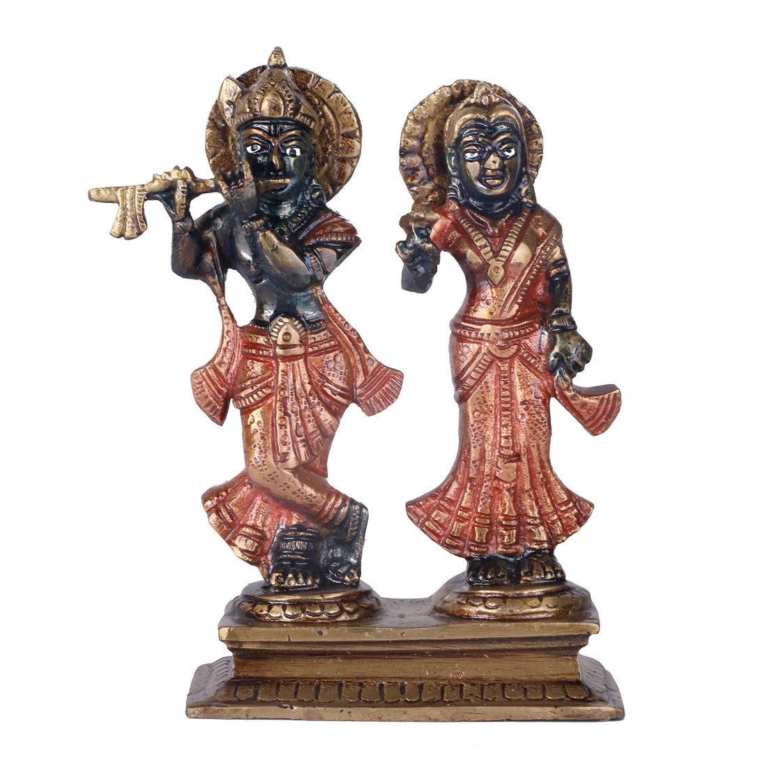 5.9 Inch Handmade Black & Antique Radha Krishna Brass Idol