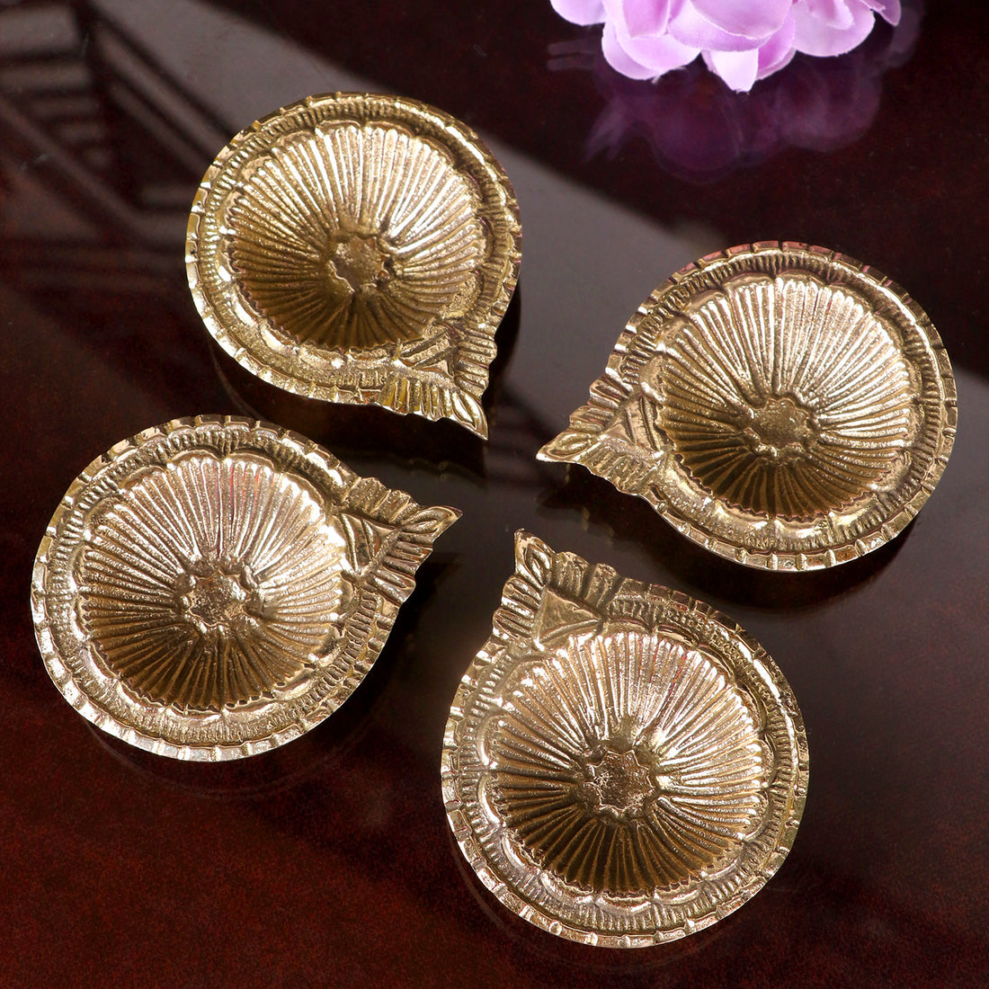 Brass Laxmi Diya Engraved Floral Design