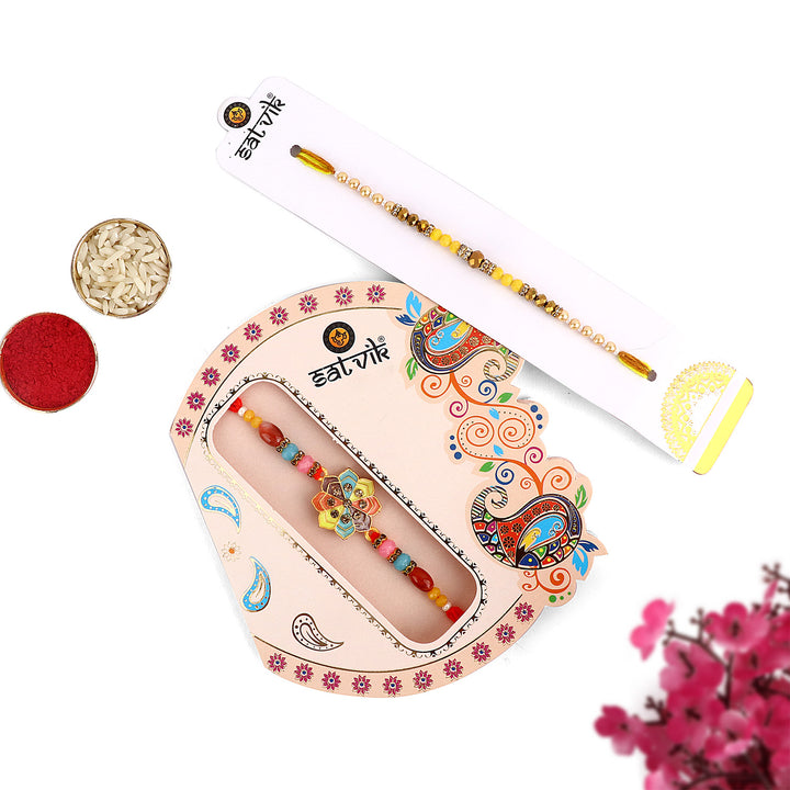 Browse our exclusive collection of Rakhi online 2023. Choose a stunning Rakhi set of 2 for your beloved brother, bhaiya, or bhai. Discover designer Rakhi and beautiful Rakhi options. Send Rakhi and Rakhi combos abroad with ease. Explore Indian Rakhi and find the perfect Rakhi gift at SatvikStore.in."