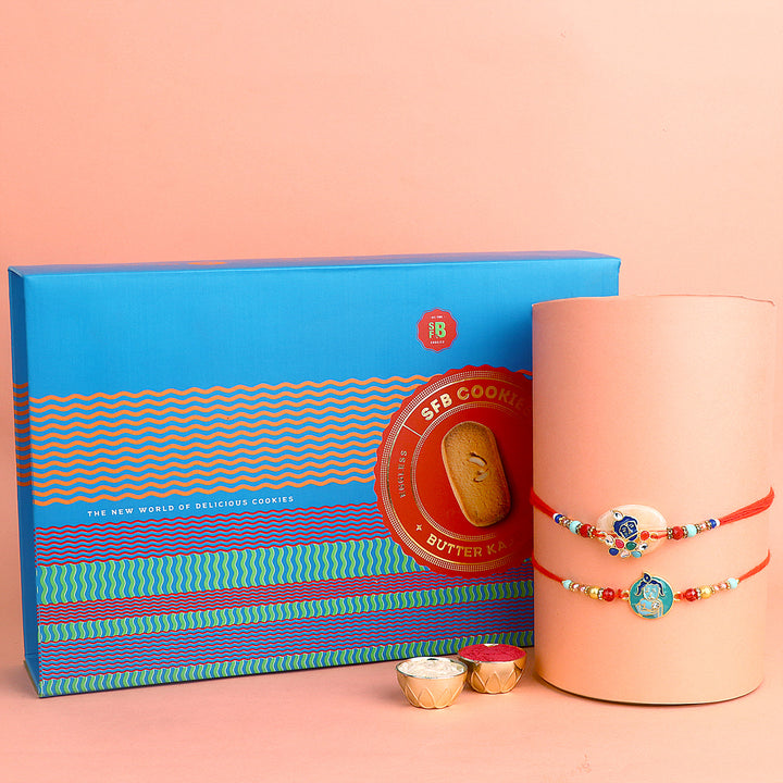 Image of a beautifully designed Rakhi with sweets, the perfect combination of tradition and sweetness for Raksha Bandhan celebration. Shop now at SatvikStore.in. #Rakhi #RakhiOnline #SendRakhi #DesignerRakhi #BeautifulRakhi #LatestRakhi #NewRakhi #ModernRakhi"