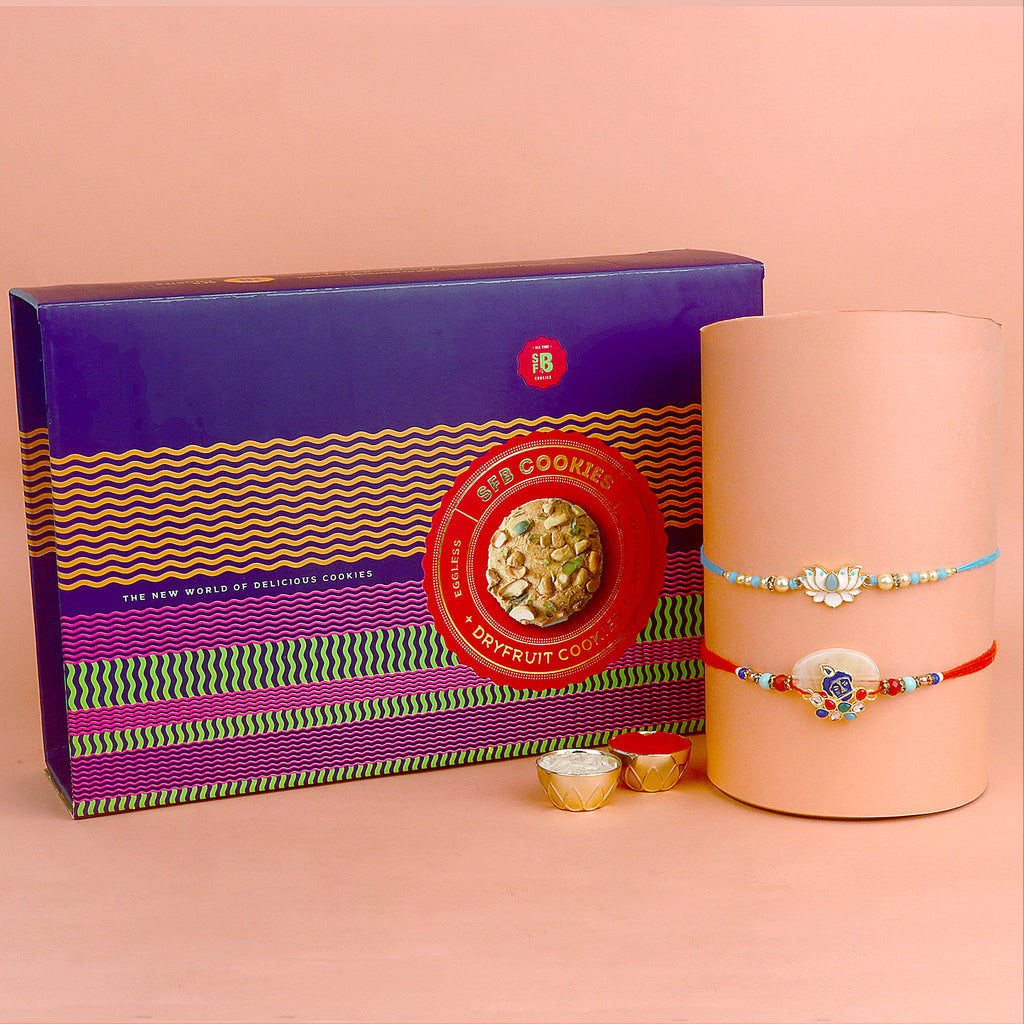 Image of a beautifully designed Rakhi with sweets, the perfect combination of tradition and sweetness for Raksha Bandhan celebration. Shop now at SatvikStore.in. #Rakhi #RakhiOnline #SendRakhi #DesignerRakhi #BeautifulRakhi #LatestRakhi #NewRakhi #ModernRakhi