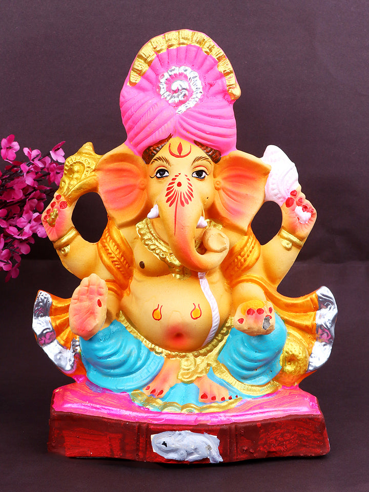 Gracefully crafted 10-inch Kripalu eco-friendly Ganesha idol made from natural shadu clay, showcasing Lord Ganpati in a divine seated posture with expressive detailing. India’s Largest Pooja Accessories Brand – www.satvikstore.in