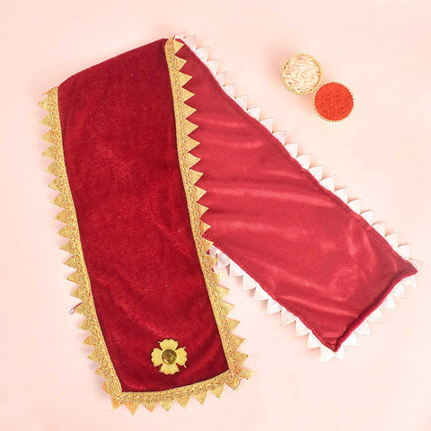 Maroon Angvastra/Patka/Duppata with Floral Design – 22-inch traditional cloth featuring elegant floral patterns, perfect for puja, deity decoration, or spiritual ceremonies.India’s Largest Pooja Accessories Brand – www.satvikstore.in