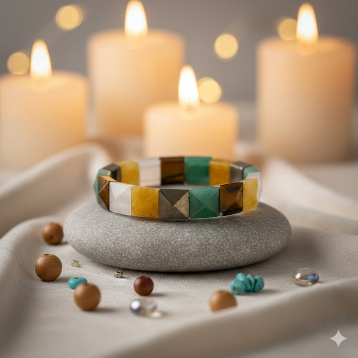 Money magnet flat rectangular bead healing stone bracelet with pyrite aventurine citrine crystals. India’s Largest Pooja Accessories Brand - www.satvikstore.in