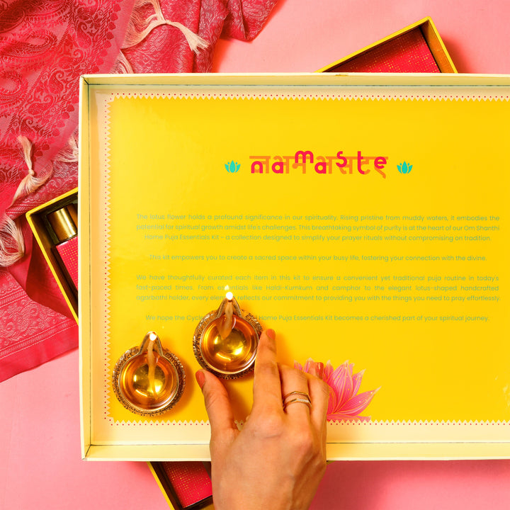 Om Shanthi home puja essentials gift box with devotional products