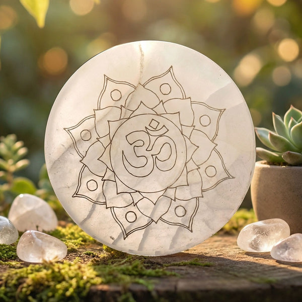 Om Selenite Plate Spiritual Decorative Tool