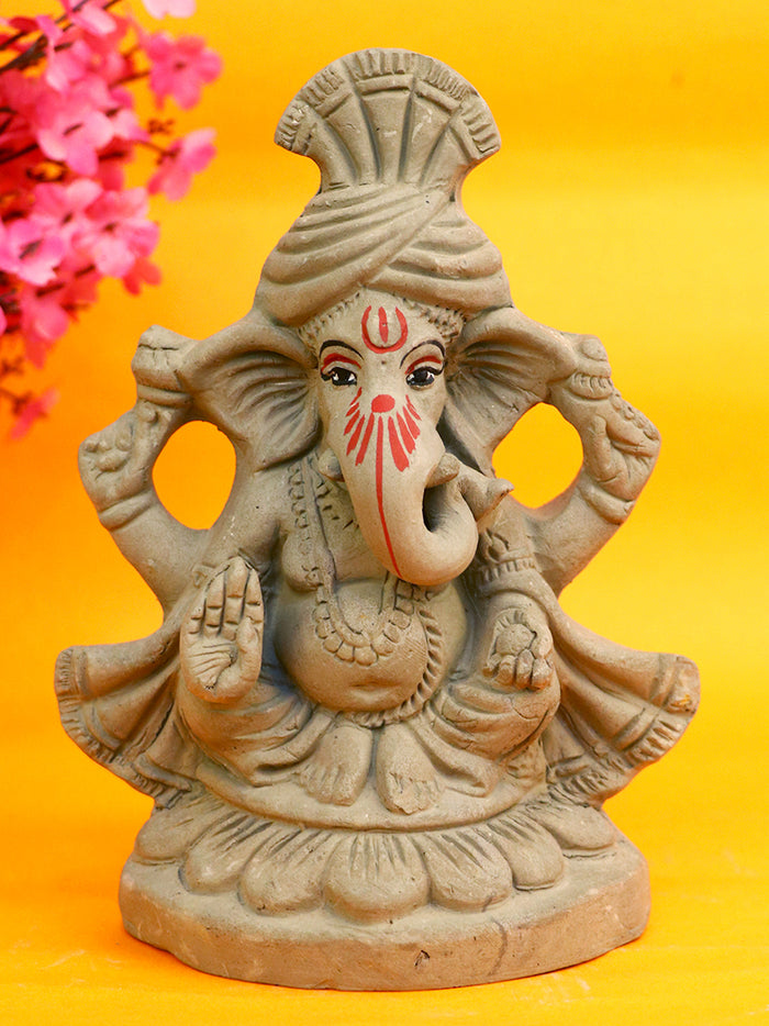 6.3 Inch Pagdi Wale Eco-Friendly Ganesha Idol | India’s Largest Pooja Accessories Brand – www.satvikstore.in