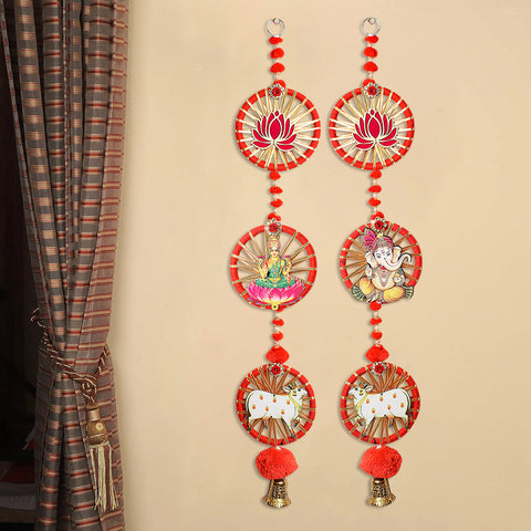 Auspicious Pom Pom Lotus Laxmi Ganesh Cow Side Wall Hangings