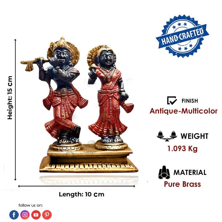 5.9 Inch Handmade Black & Antique Radha Krishna Brass Idol