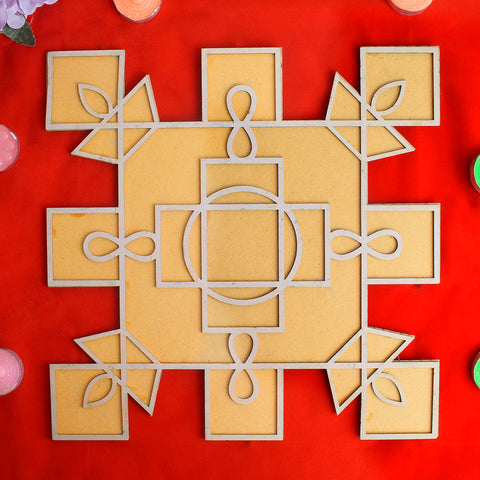 Wooden Wonders: 1 PCS Reusable MDF Square Design Rangoli Stencil Delights