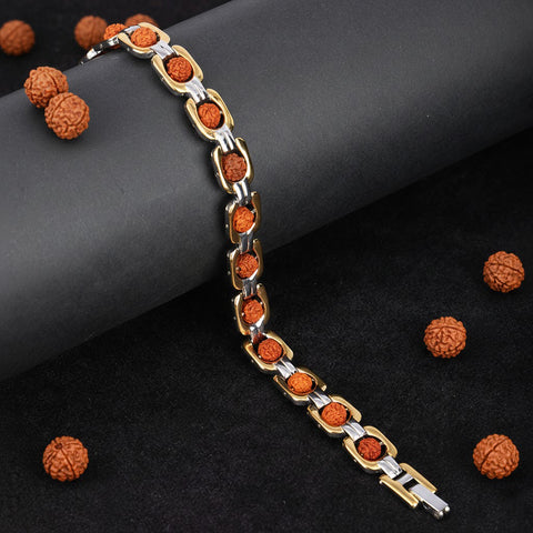SQ Rudraksha Two Tone Bracelet Spiritual Gold and Silver Bracelet for Positive Energy and Meditation India’s Largest Puja Accessories Brand- www.satvikstore.in