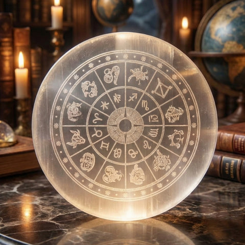 Selenite Crystal Recharging Plate with Zodiac Sign