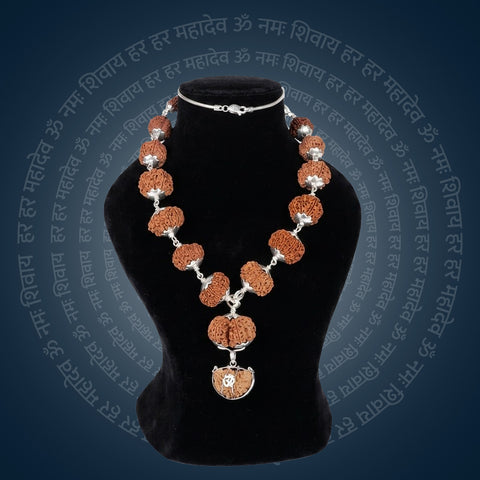 Siddha Mala with 1 Mukhi Half Moon Nepal collector grade silver chain Rudraksha mala. India’s Premium Rudraksha Jap Mala Brand - www.satvikstore.in