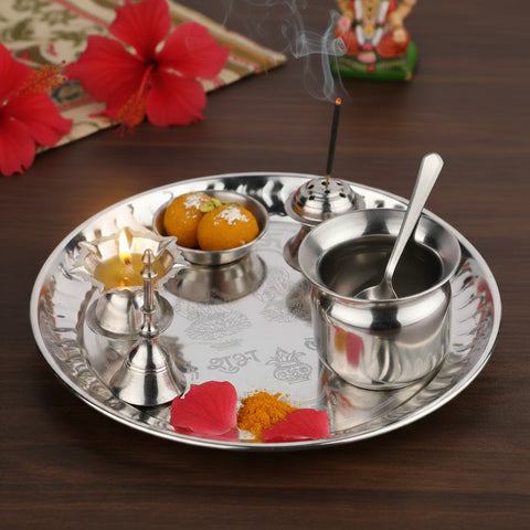 Silver Plated Pooja Thali Metal Aarti Plate for Hindu Religious Ceremonies and Pooja India’s Largest Puja Accessories Brand- www.satvikstore.in