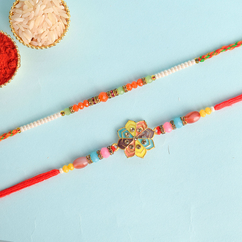 Set of 2 Traditional Rakhis for Brothers with Roli Chawal and Ram Sita Stickers – Raksha Bandhan Gift Pack. India’s Largest Pooja Accessories Brand - www.satvikstore.in