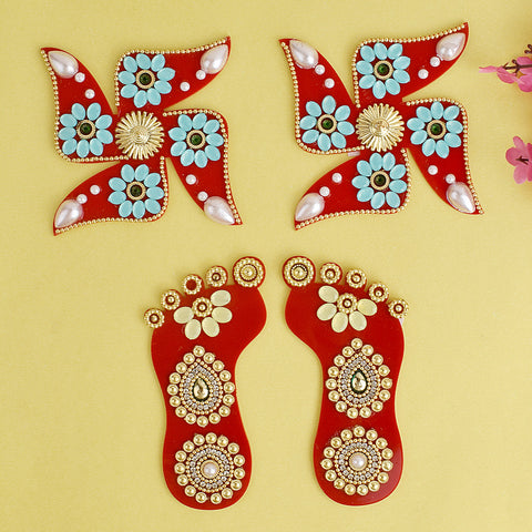 Swastik Embossed Charanapaduka – Sacred footprints with embossed Swastik symbol symbolizing harmony, positivity, and prosperity for pooja and home decor. 
India’s Largest Pooja Accessories Brand – www.satvikstore.in 