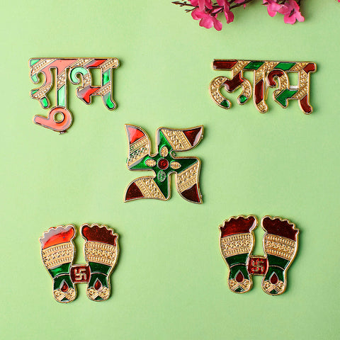 Traditional Shubh Labh and Swastik wall sticker set featuring ornate red and golden designs, ideal for pooja rooms, entrances, and festive home decor. India’s Largest Pooja Accessories Brand – www.satvikstore.in 