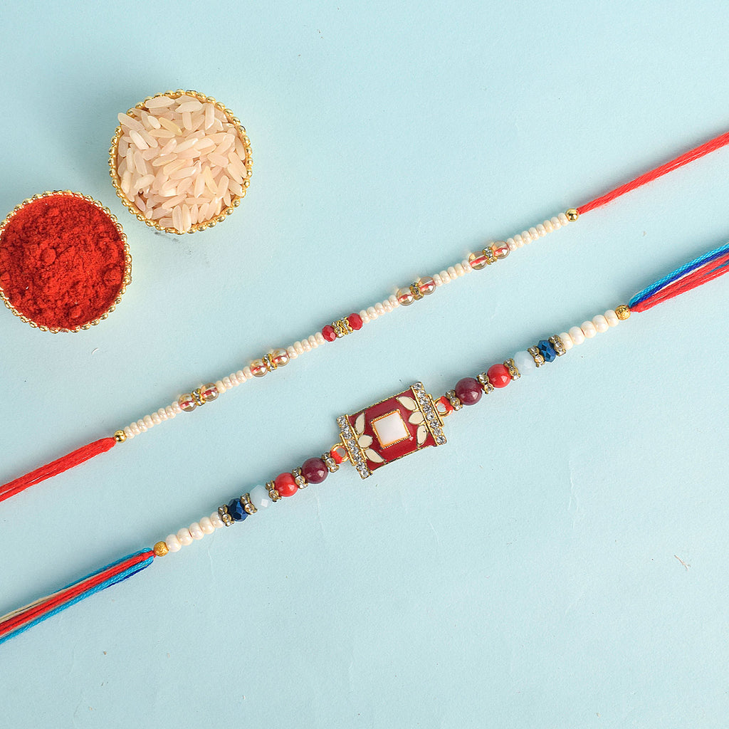 Set of 2 Traditional Rakhis for Brothers with Roli Chawal and Ram Sita Stickers – Raksha Bandhan Gift Pack. India’s Largest Pooja Accessories Brand - www.satvikstore.in