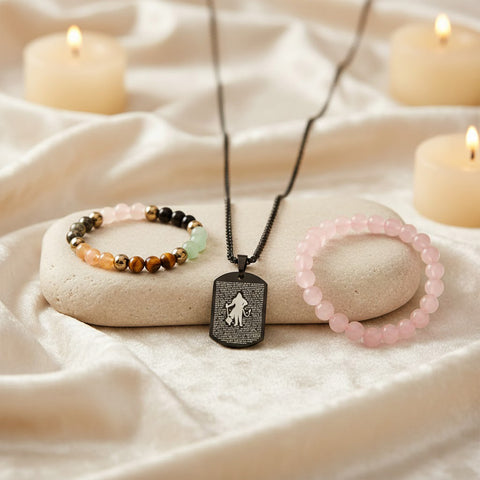 dhan yog bracelet rose quartz bracelet hanuman chalisa pendant wealth love protection combo. India’s Largest Puja Accessories Brand- www.satvikstore.in