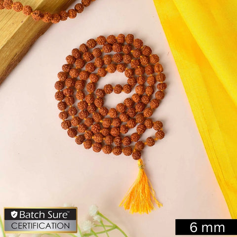 Certified brown Rudraksha mala for mantra chanting, meditation, and spiritual healing. India’s Premium Rudraksha Jap Mala Store- www.satvikstore.in
