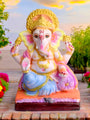 Graceful 10.4-inch eco-friendly Ganesha idol in Sukhasana posture, crafted from natural clay and hand-painted with vibrant hues. India’s Largest Pooja Accessories Brand – www.satvikstore.in