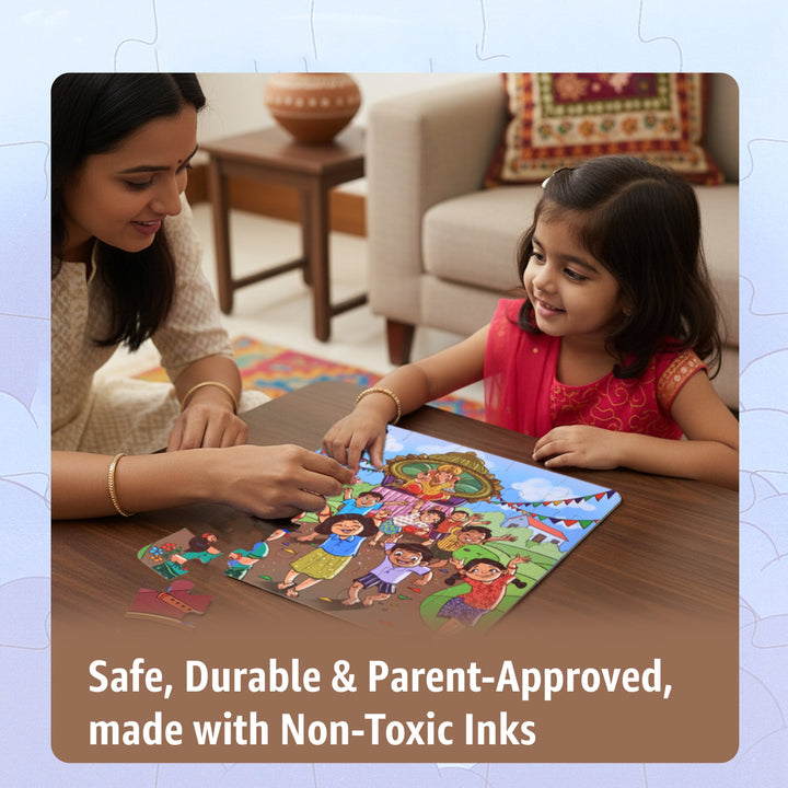 Ganesha with Kids Jigsaw Puzzle for Children's Learning and Fun