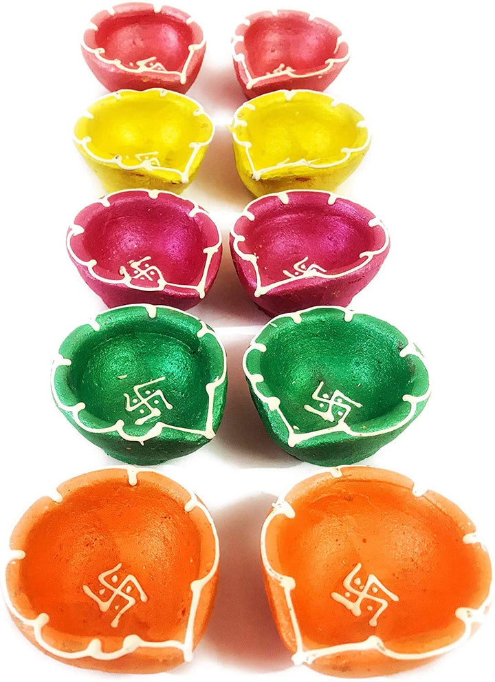 Multi Color Clay Diya 10 Pc Set Puja Store Online Pooja Items Online Puja Samagri Pooja Store near me www.satvikstore.in