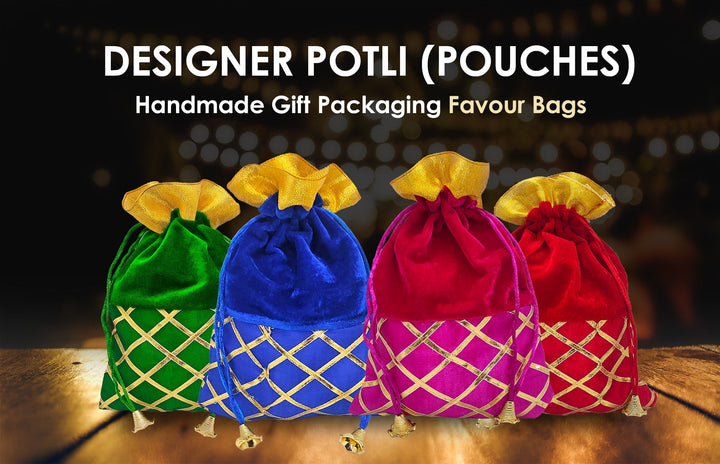 Designer Valvet Potli Dry Fruit Favour Pouches Puja Store Online Pooja Items Online Puja Samagri Pooja Store near me www.satvikstore.in