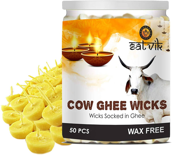 50 Pc Pure Cow Ghee Wicks (Wax Free) Puja Store Online Pooja Items Online Puja Samagri Pooja Store near me www.satvikstore.in