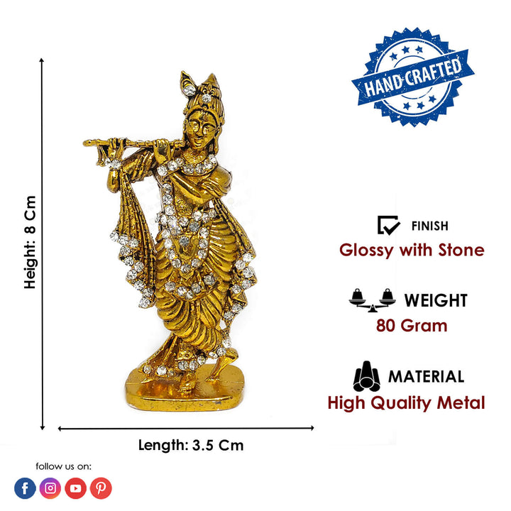 Metal Krishna Statue (Golden) Puja Store Online Pooja Items Online Puja Samagri Pooja Store near me www.satvikstore.in