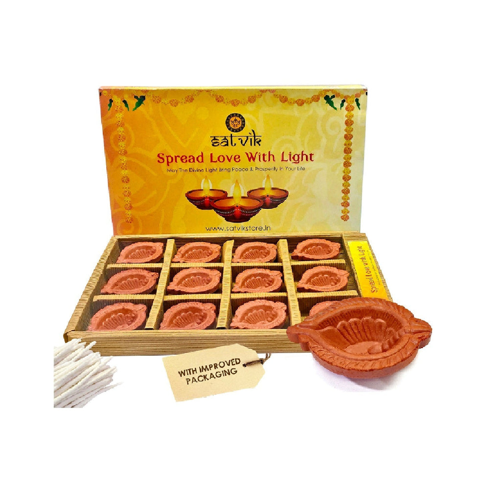 Earthen Clay Diya 12 Pc Set (Leaf) Puja Store Online Pooja Items Online Puja Samagri Pooja Store near me www.satvikstore.in