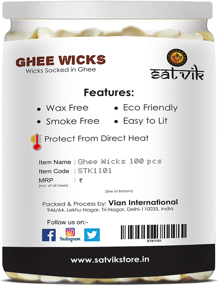 100 Pc Pure Ghee Wicks (Wax Free) Puja Store Online Pooja Items Online Puja Samagri Pooja Store near me www.satvikstore.in