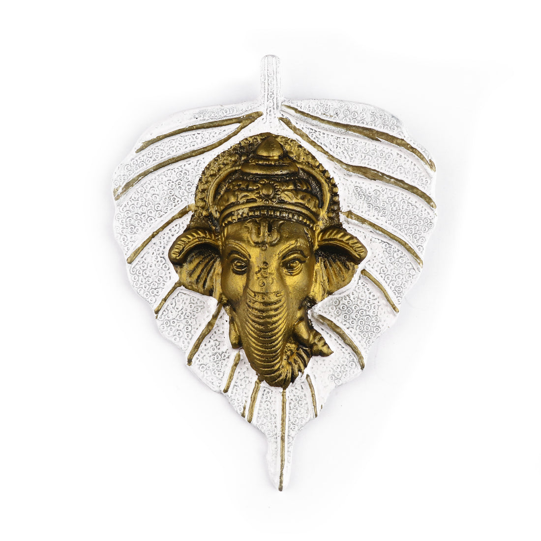 1 Pc Lord Ganesh Face on Leaf Patta Wall Hanging White
