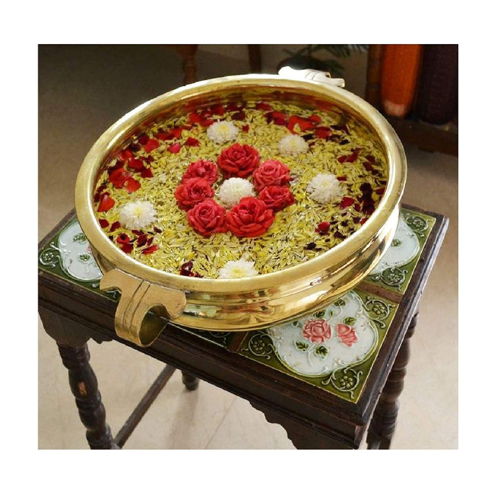 10 Inch Decorative Brass Designer Urli Puja Store Online Pooja Items Online Puja Samagri Pooja Store near me www.satvikstore.in